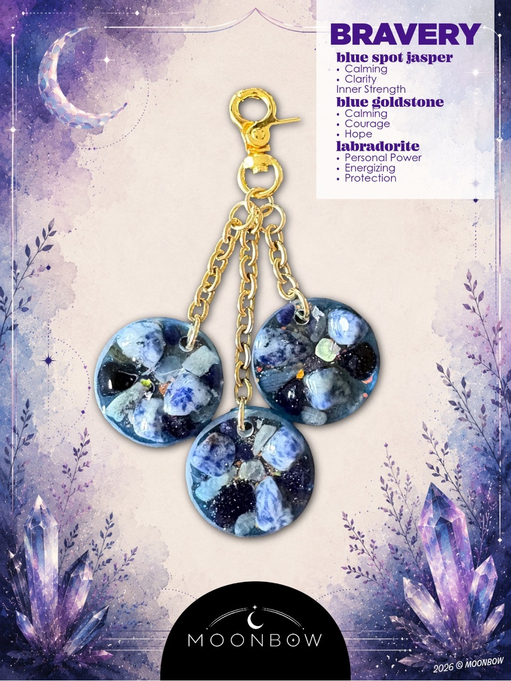 Moonbow Handmade Charm - Blue Spot Jasper, Blue Goldstone, Labradorite - Picture 5 of 8